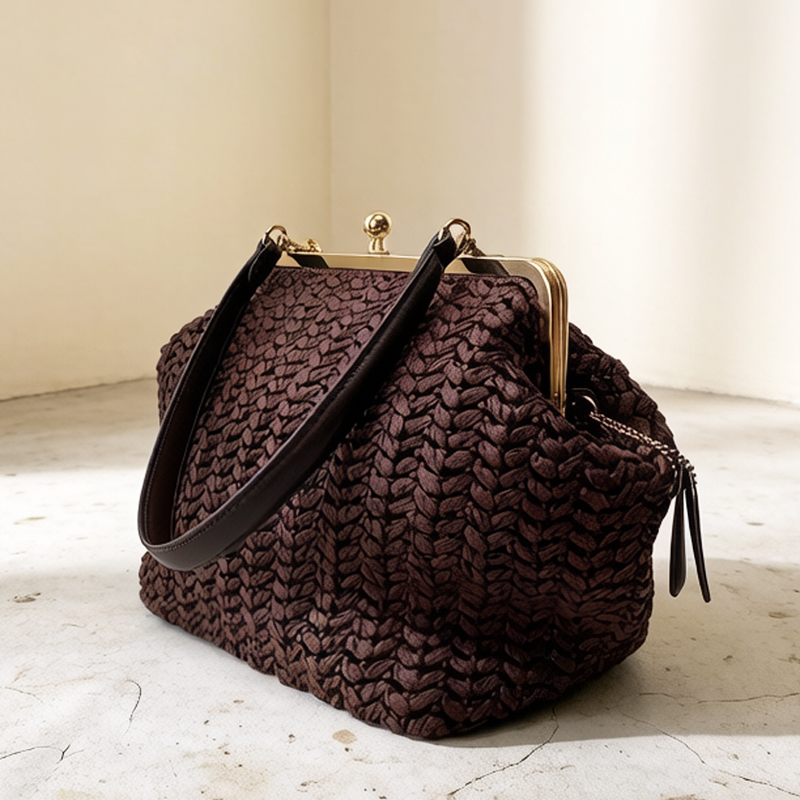 Women'S Vegan Bags - กระเป๋าสะพายชายหาดแบบถักมือพร้อมกรอบล็อคแบบ Kisslock สำหรับผู้หญิง กระเป๋าถือและกระเป๋าสะพายไหล่ดีไซน์หรูหรา รุ่นใหม่ปี 2026