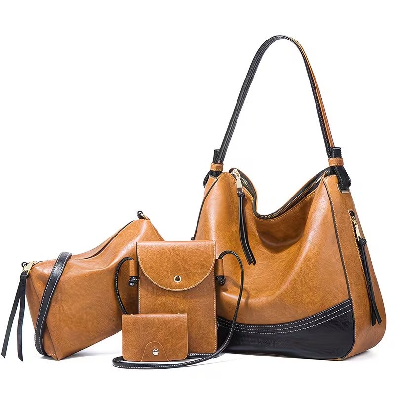 Women'S Crossbody Bags - ชุดกระเป๋าผู้หญิง - ชุด 4 ชิ้น สีตัดกันเรียบง่าย