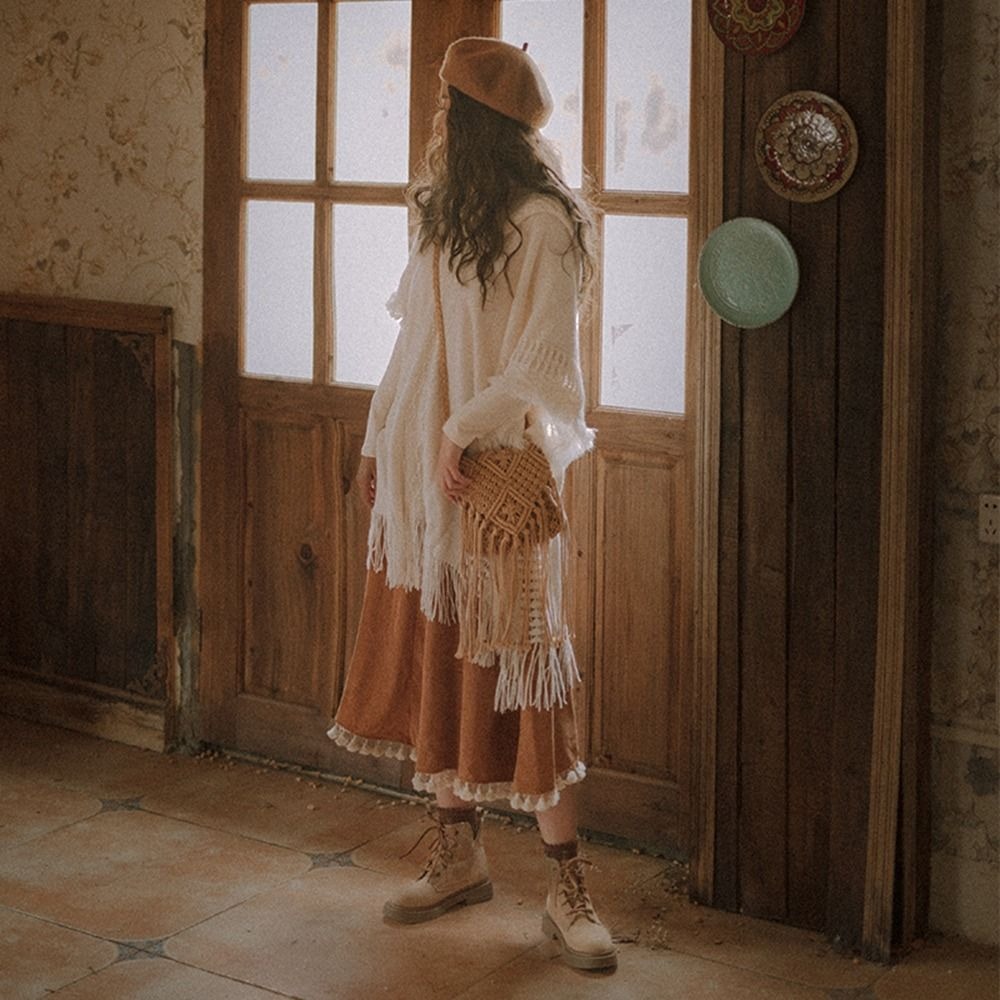 Woven Straw Bag - กระเป๋าสานสไตล์ชาติพันธุ์ สีพื้น สไตล์โบฮีเมียน กระเป๋าสะพายไหล่พู่ห้อย กระเป๋าสะพายข้าง กระเป๋าใส่โทรศัพท์
