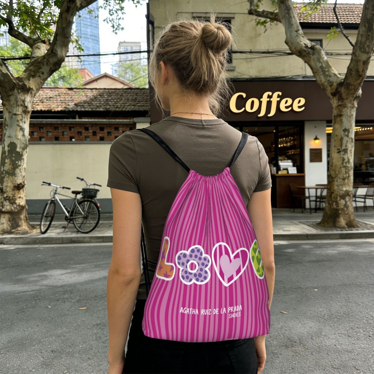 Women Bags Prada - กระเป๋าเป้ลาย Agatha Ruiz-De La-Prada กระเป๋าเชือกรูดลำลอง กระเป๋ากีฬา