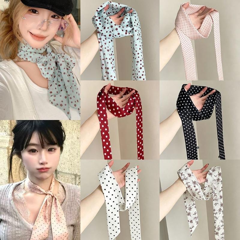 Women'S Vegan Bags - ผ้าพันคอไหมลายจุดและลายดอกไม้ ผ้าพันคอบางสำหรับผูกคอ ที่คาดผม ริบบิ้นสำหรับกระเป๋า สำหรับผู้หญิง เครื่องประดับสไตล์วินเทจสำหรับใช้ในชีวิตประจำวัน