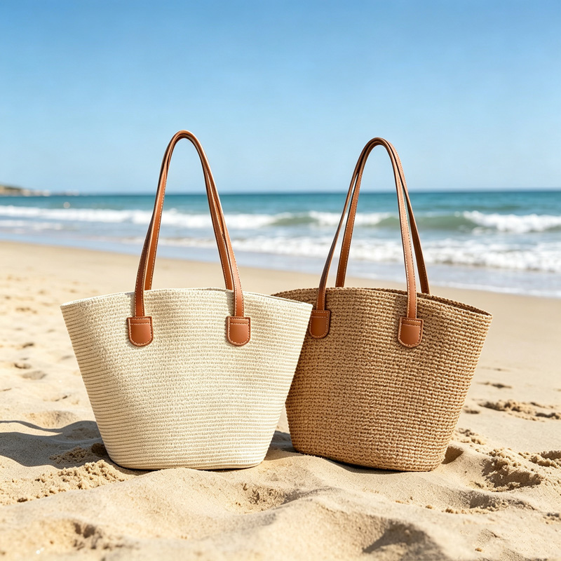 Women Bags Casual - CLAREGQI กระเป๋าโท้ทสานสีพื้นสำหรับผู้หญิง, กระเป๋าสะพายชายหาดสานความจุขนาดใหญ่พร้อมหูจับหนัง PU, กระเป๋าสะพายลำลองสำหรับฤดูร้อน