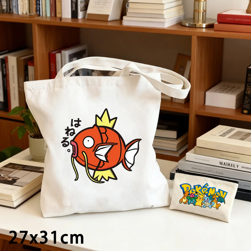 Women'S Crossbody Bags - กระเป๋าผ้าแคนวาสลายโปเกมอน 2 ชิ้น และกระเป๋าใส่เหรียญ ชุดน่ารักลายการ์ตูนอนิเมะ กระเป๋าสะพายข้างสำหรับผู้ชายและผู้หญิง