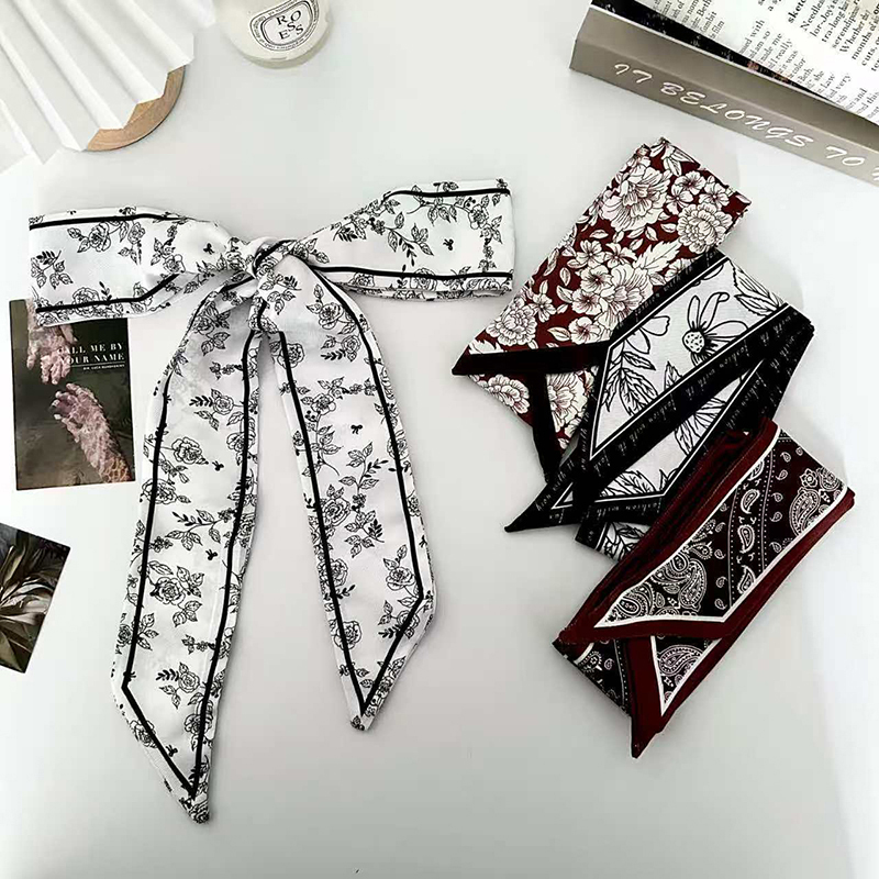Women Bags Online - ผ้าพันคอไหมแฟชั่นหรูหราสำหรับผู้หญิง ผ้าพันคอไหมยาว ผ้าพันคอไหมผืนเล็ก ผ้าพันคอผูกผม ผ้าพันคอผูกกระเป๋า ผ้าพันคอผูกผมลายดอกไม้