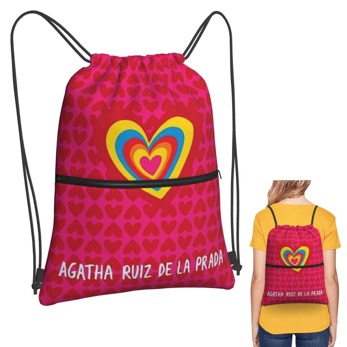 Women Bags Prada - อากาธา รุยซ์-เด-ลา-ปราดากระเป๋าเป้สะพายหลังลายพิมพ์ กระเป๋าแบบมีเชือกผูก กระเป๋ารองเท้า กระเป๋าหนังสือ สำหรับชายหญิง