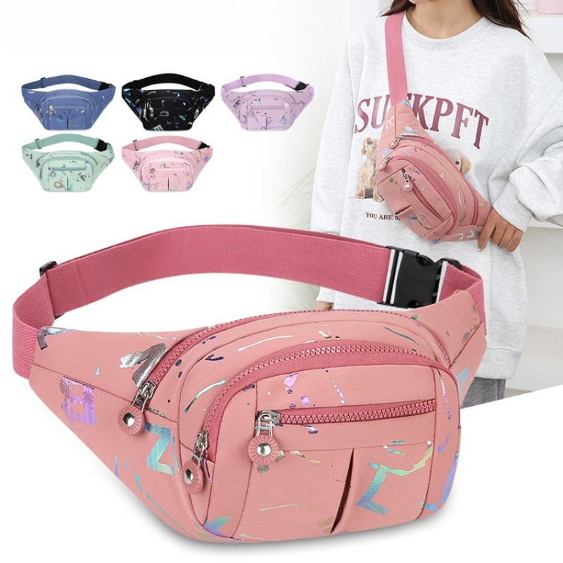 Women Bags Deals - กระเป๋าคาดเอวผ้าอ็อกซ์ฟอร์ดพิมพ์ลายสำหรับผู้หญิง กระเป๋าคาดเอวแบบลำลองน้ำหนักเบาหลายช่องสำหรับการเดินทางในชีวิตประจำวัน