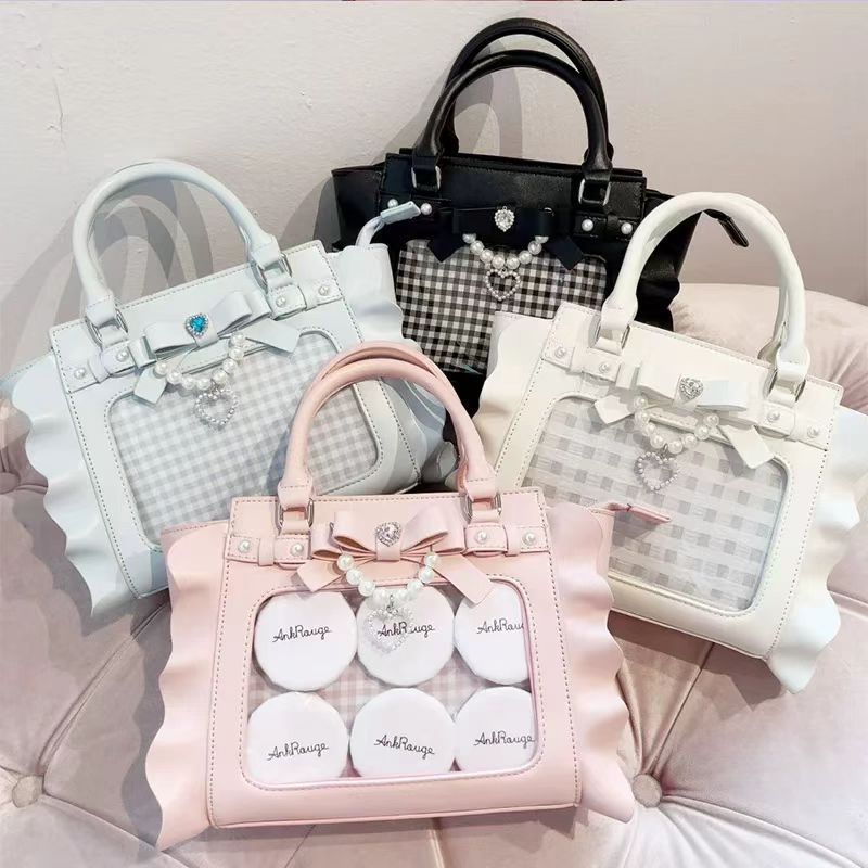 Women'S Vegan Bags - Harajuku สแควร์สีชมพู Ita กระเป๋าผู้หญิงใหม่ญี่ปุ่น Pearl Handle
