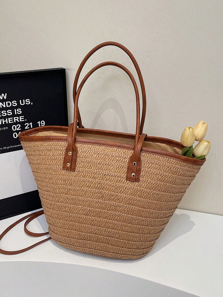 กระเป๋าถือสานขนาดใหญ่สำหรับแฟช - Woven Straw Bag บทวิจารณ์และราคา